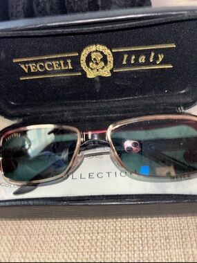 Vecceli Italy Gold Frame Sunglasses with Green Lenses